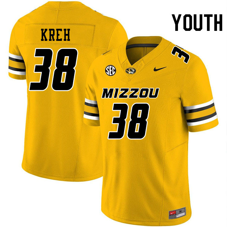 Youth #38 Christopher Kreh Missouri Tigers College Football Jerseys Stitched-Gold